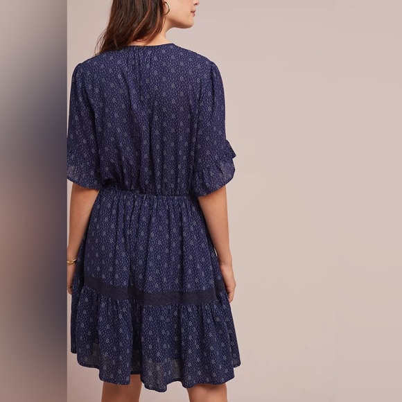 Anthropologie x Isabella Sinclair Bandera Ruffled Tunic Dress Navy Blue Size M - Picture 4 of 13